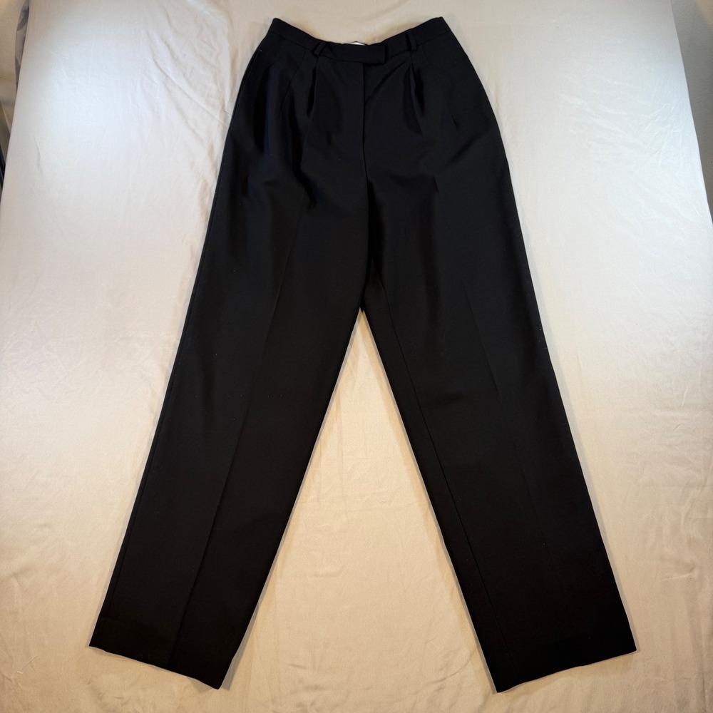 Talbots Vintage Black 100% Wool Pleated High Waist Pants 8 Old Money Preppy